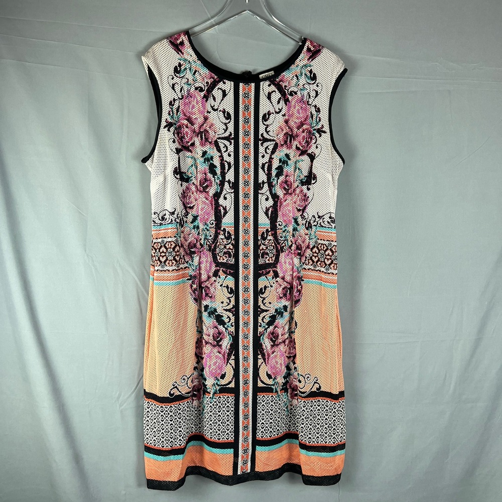 Cato Shift Dress Womens 16W Multicolor Floral Geometric Back Zip Vertical Trim